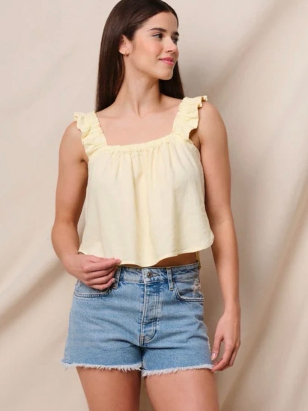 Sundry Linen Flutter Tank in Lemon Tint